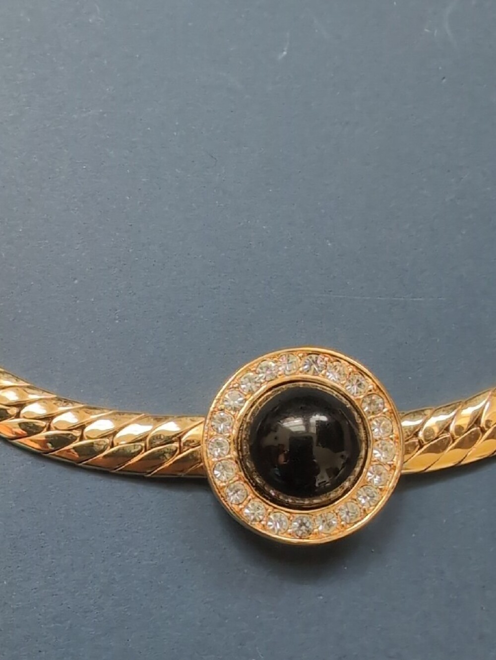Monet Gold-Tone Necklace with Black Center and Crystal Halo - Picture 2 of 4